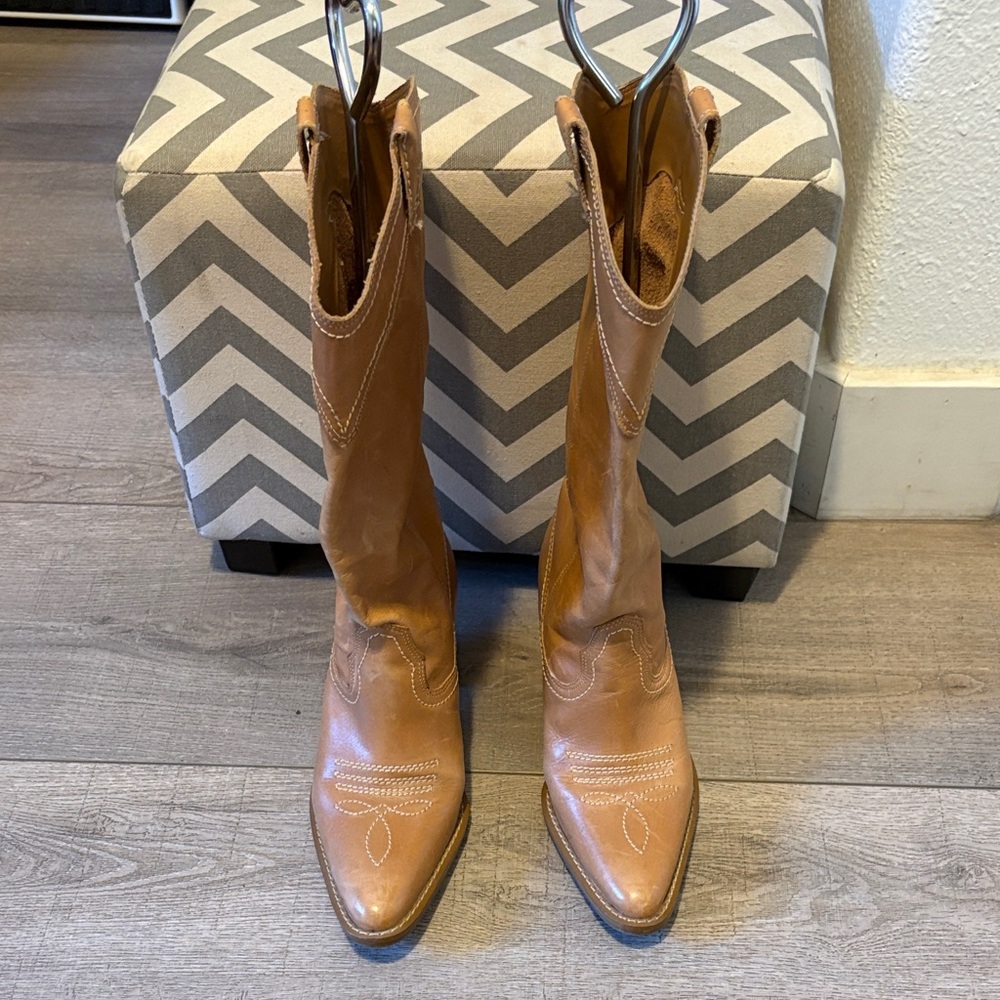 Tan color Leather Cowboy Boots